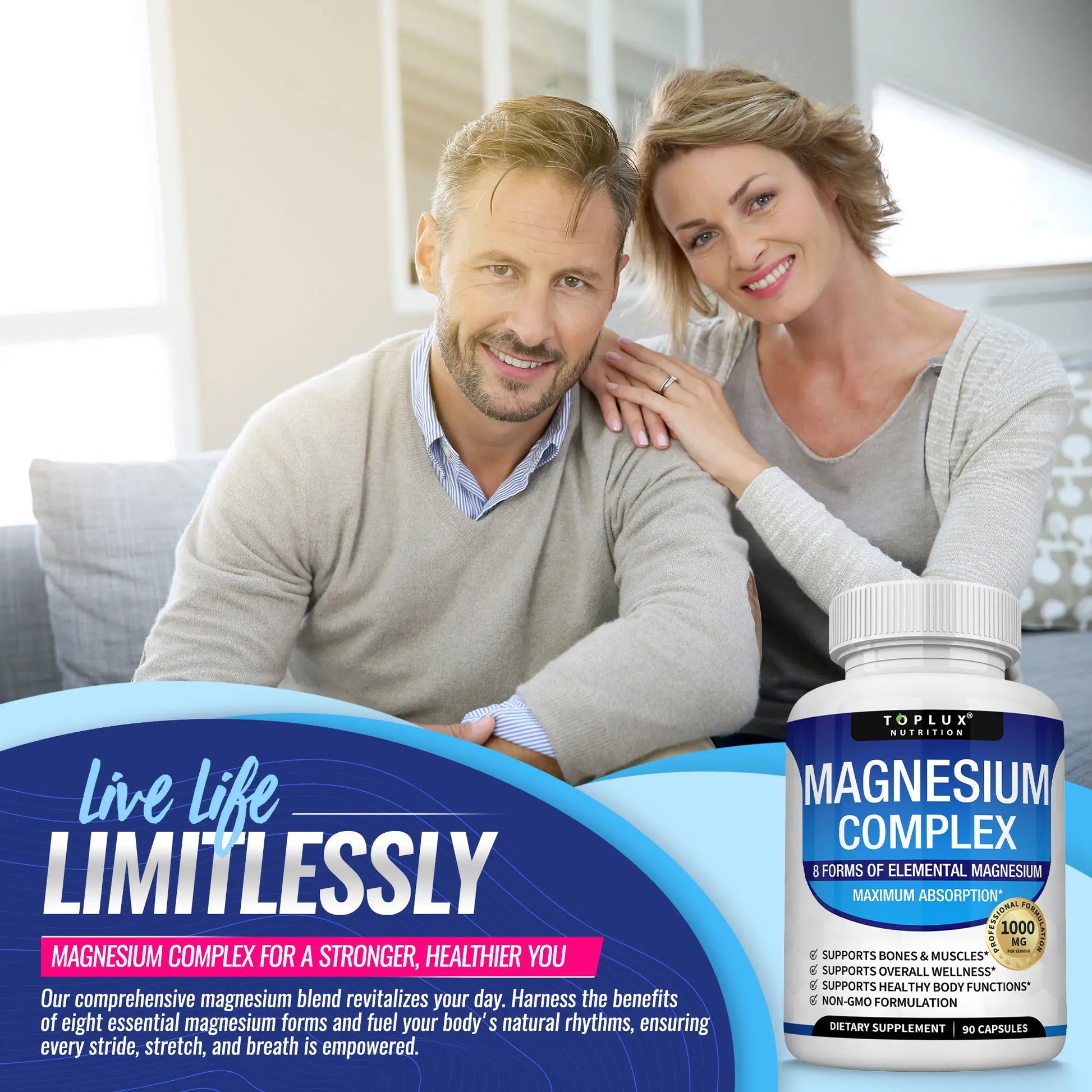 Toplux Magnesium Complex 8 Essential Magnesium Supplement 1000Mg